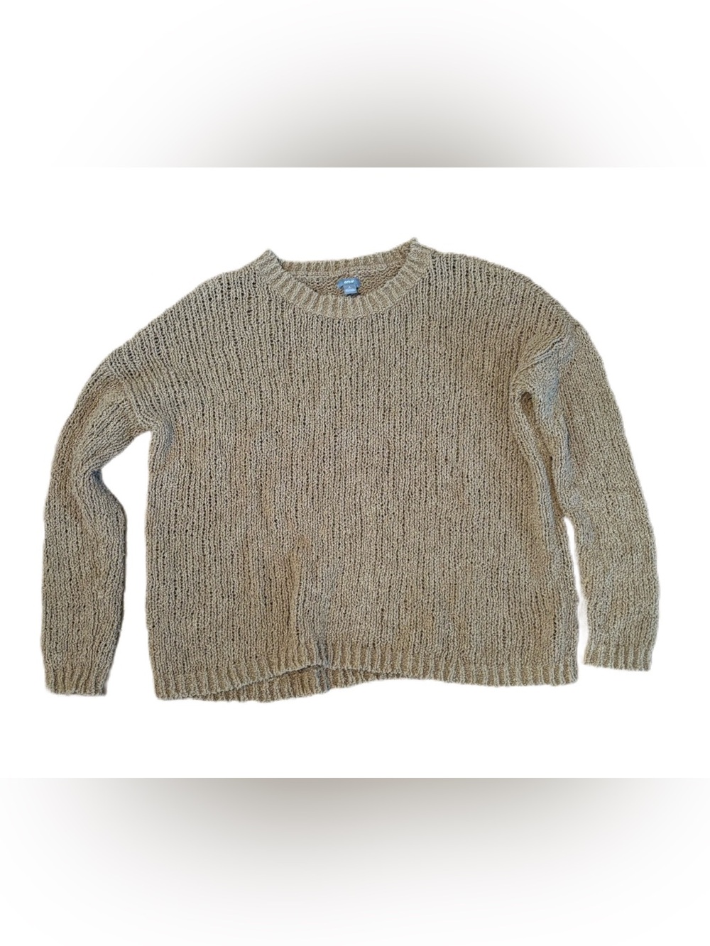 Aerie Tan Loose Open-Weave Knit Crewneck Sweater - Size Small